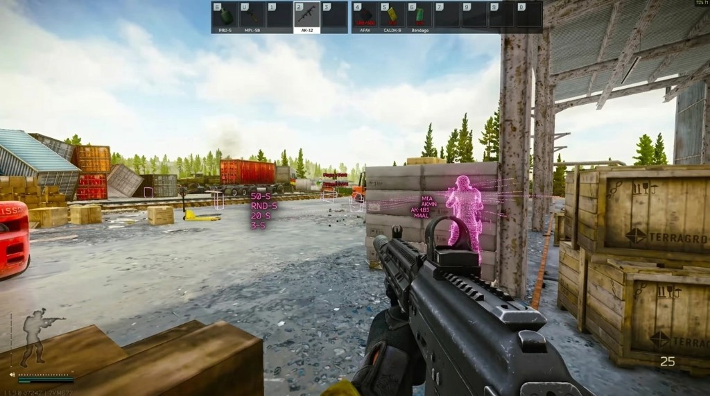 In-game menu and feature toggles Escape from Tarkov cheat menu with aimbot, ESP, loot, and radar toggles