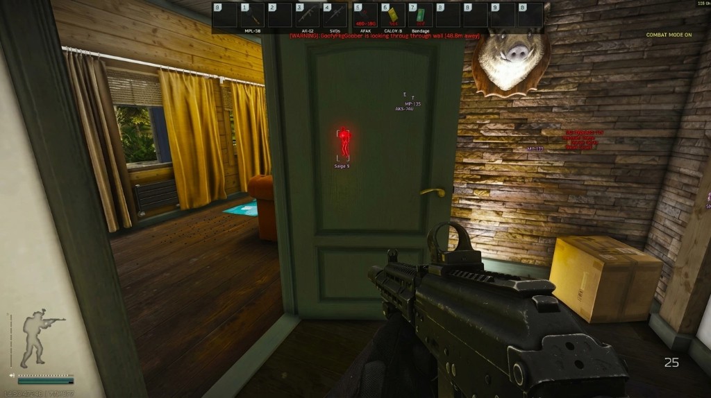 Indoor player ESP through cover Escape from Tarkov indoor wallhack with red player silhouette through a door